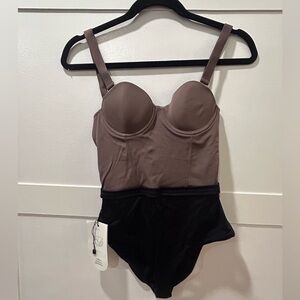 PUNTAMAR bustier brown and black one piece swimsuit size S NWT